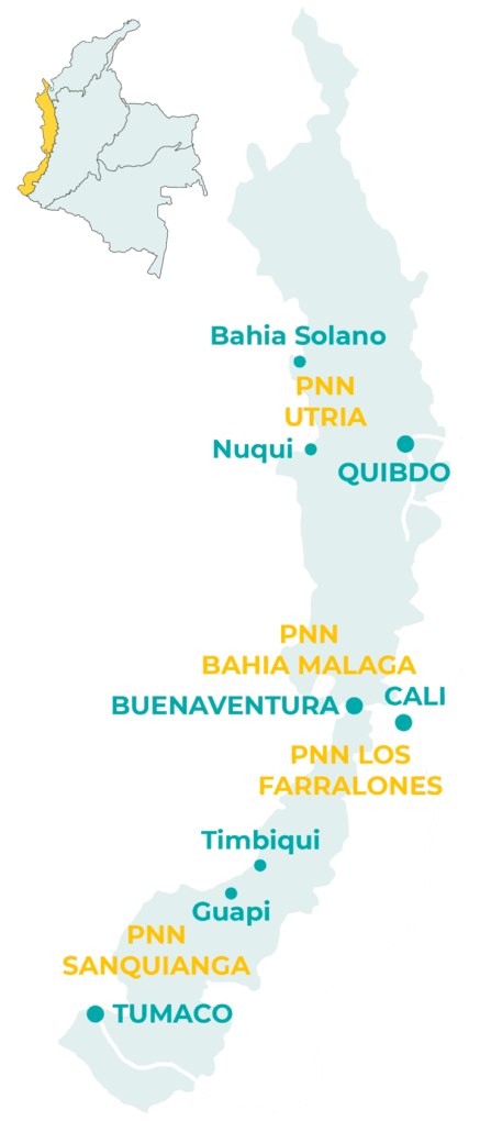 Mapa de la región del Pacífico de Colombia