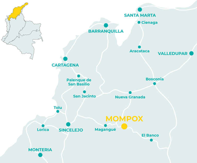 Carte de Mompox en Colombie